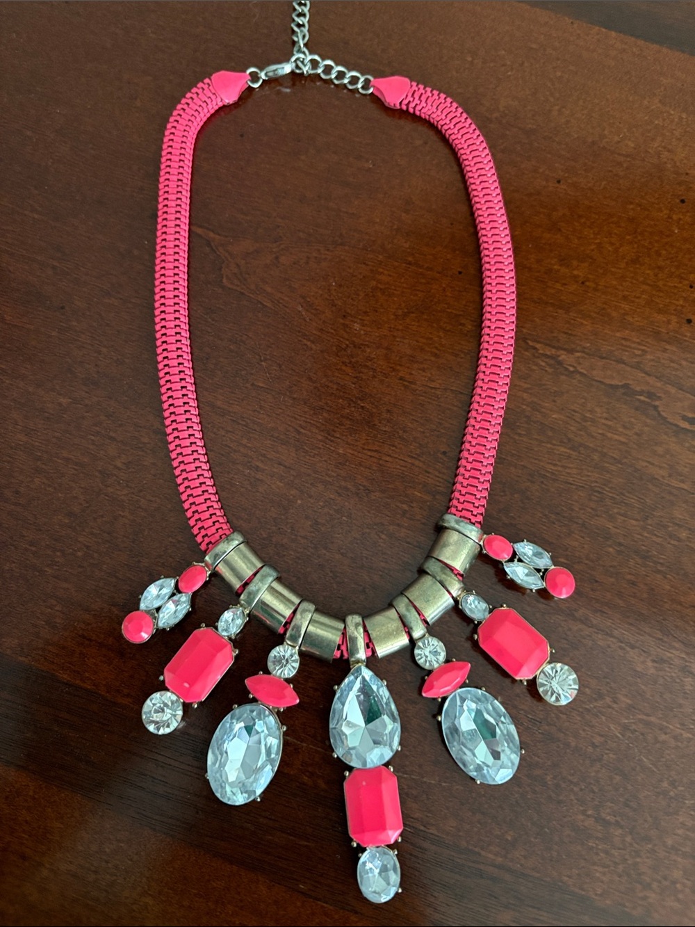 Vintage Statement Necklace -Hot Pink Mesh Metal.